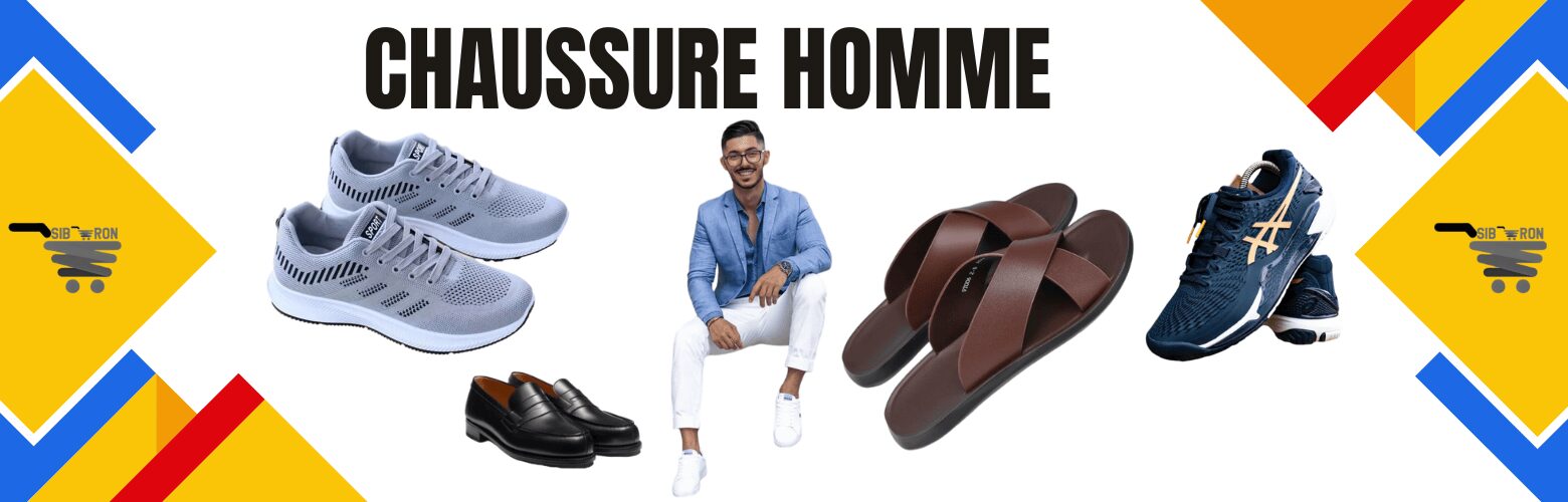 Collection de chaussures pour homme incluant des baskets, des sandales et des chaussures habillées.