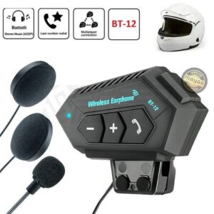 Casque Bluetooth sans fil BT-12 avec boutons de contrôle et deux microphones pour casque.