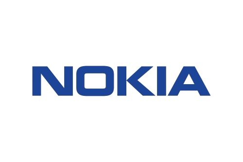 Logo de Nokia en bleu sur fond blanc, représentant la marque de télécommunications.