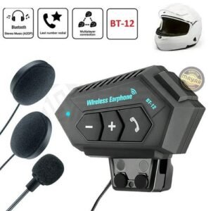Casque Bluetooth sans fil BT-12 avec boutons de contrôle et deux microphones pour casque.