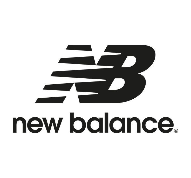 Logo de la marque New Balance avec un design stylisé en noir et blanc.