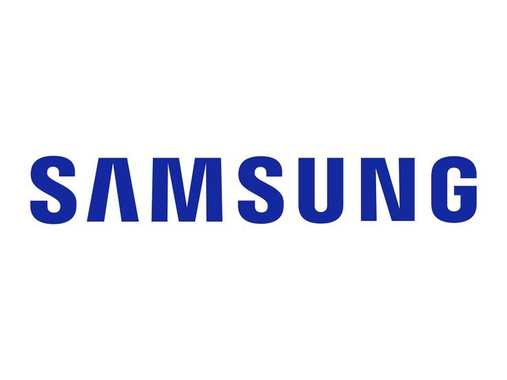 Logo de Samsung en bleu, affichant le nom de la marque en lettres capitales sur un fond blanc.