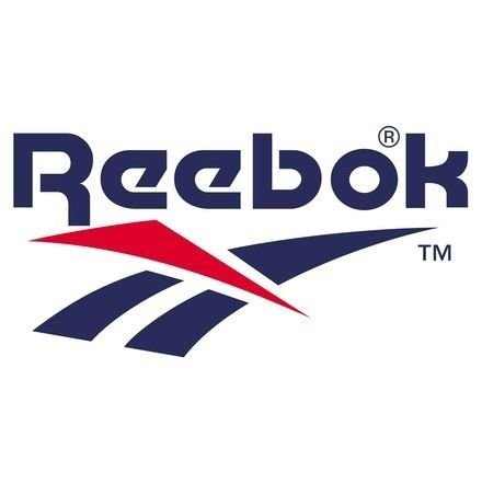 Logo de la marque Reebok avec un design stylisé en bleu, rouge et blanc.